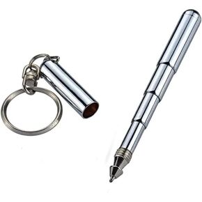 2Pcs Silver Retractable mini pen made of stainless steel Metal Tool Pen Retractable pocket pen keychain Dad gadgets, birthday, Christmas for Students, Office Staff, Construction Workers Car Keychains