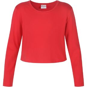 Noomelfish Girls Long Sleeve Crop Tops Kids Cute Dance Cropped T-Shirts (5-14 Years)