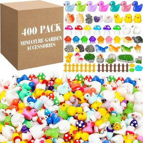 Barydat 400 Pcs Mini Resin Garden Figures for Pranks Hide Crafts Tiny Resin Animals Accessories for Miniature Garden Landscape Dollhouse Ornaments Christmas Valentines Party Favors