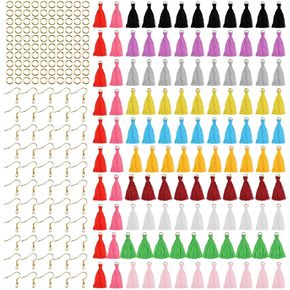 420PCS Small Craft Tassels for Keychain Silky Handmade Soft Craft Mini Tassels Multicolored Mini Tassels Charm with Loops, Gold Plated Earring Hooks for DIY Projects, Earring Jewelry Making, Bookmarks