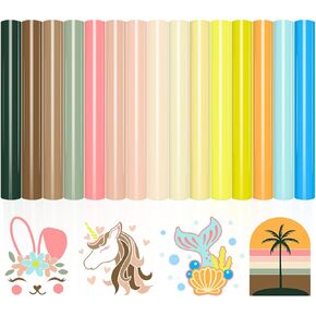 VINYL FROG 15 Sheets Heat Transfer Vinyl Bundle 12"x10" Neutral Tone Cream Tan Beige Sage Green Vinyl Packs 15 Assorted Colors Iron on Vinyl Easy to Weed HTV Vinyl for DIY T-Shirts