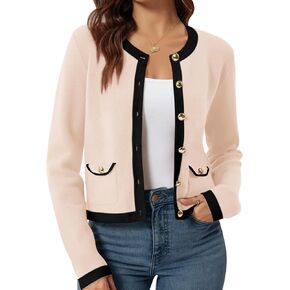 Yousify Womens 2024 Open Front Button Down Cardigan Long Sleeve Pockets Color Block Knit Cropped Cardigan Sweaters