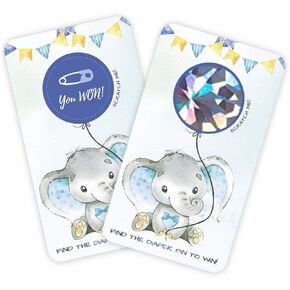 Pink Pixie Studio 30 Baby Shower Scratch Off Games, Blue Elephant Lottery Ticket Raffle Card Game, Party Activities, Decorations, and Supplies- It's a Boy