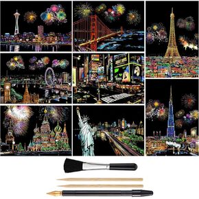 MeowHaus Scratch Art Rainbow Painting Paper (A4), Craft Arts Set 8 Sheets Crafts Scratchboard Painting Engraving Womens Hobbies, Adults Birthday Gift
