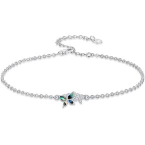 925 Sterling Silver Anklet Foot Bracelet with Crystal from Austria, Anklet Jewelry Gifts for Women Girls 11 Inch Adjustable