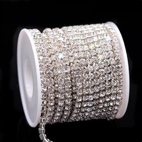 FQTANJU 11 Yard 2.5 mm Silver AB Crystal Rhinestone Close Chain Trim Sewing DIY Crafts
