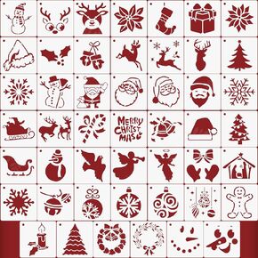 48Sheet 3Inch Christmas Stencils for Painting on Wood, Reusable Small Drawing Stencils Template for Wood Slice Cards DIY Crafts Art Painting(H)