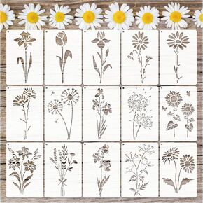 Flower Stencils for Painting on Wood Floral Wildflower Sunflower Stencils Reusable Spring Drawing Templates for Crafts Canvas Rock Wall (Flower)