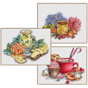 Ranaxyte 3 PCS Cross-Stitch Stamped Kits，Kitchen Gourmet Food-Used for Kitchen Decorate，Suitable for Beginners to Get Started ，11 CT 3 Strands 9.8×8.3(Inches)