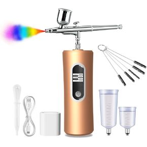 Fascinated Cordless Airbrush kit with Compressor Display, Adjustable Pressure Modes of High/Middle/Low, Portable Handheld Airbrush Gun Set for Painting Cake Decor Nail Art Barbers Model Coloring