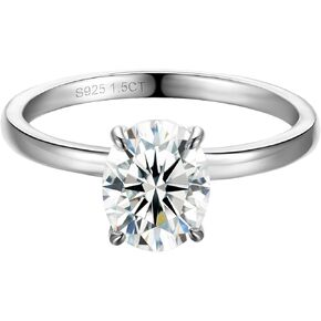 1.5 2 Carat Oval Moissanite Rings For Women Oval Engagement Rings Lab Created Diamond 18K Gold Plated 925 Sterling Silver Ring Solitaire Moissanite Promise Ring For Her Anniversary Ring Size 4.5-11