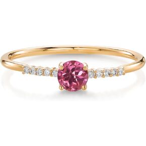 Gem Stone King 10K Yellow Gold 4MM Round Gemstone Birthstone and White Lab Grown Diamond Engagement Ring | Wedding Anniversary Promise Gold Ring For Women | Available In Size 5, 6, 7, 8, 9