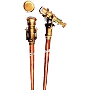 Collectible Antique Finish Brass Telescope Spyglass Walking Stick Cane Three Fold Rustic Vintage Home Decor Gifts