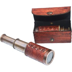 Captains Nautical Handheld Pirate Brass Telescope with Box/Case, Sailor Home Decor Pirates Ship Gift, Boat Sailor, Spyglass, Brass Collapsible Hand Telescope, Pirate Collectible & Decor