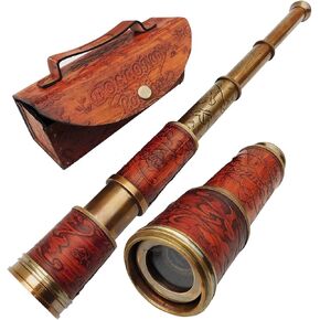تلسكوب يدوي على شكل قرصان بحري من النحاس العتيق مقاس 18 بوصة من الجلد البحاري البحري Spyglass جامع عتيق وديكور منزلي
