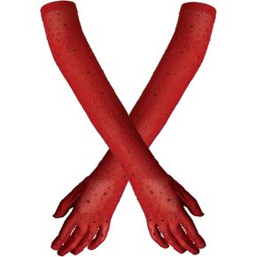 Borbilyn Rhinestone Gloves Fishnet Gloves Glitter Sparkle Long Mesh Arm Sleeve Party Favors Costume Accessories
