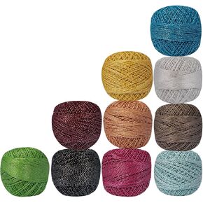 10 Pcs Metallic Multicolor Knitting Yarn Tatting Doilies Assorted Skeins Lacey Craft Cotton Crochet Thread Cross Stitch Size 20