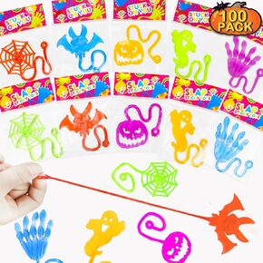 Halloween Treats Non Candy Bulk for Kids, Sticky Hands Party Favors Supplies for Toddlers-100 Pack,Halloween Birthday Basket Goodie bag Stuffer Fillers,Bulk Classroom Prizes Toys Gifts for Boys Girls