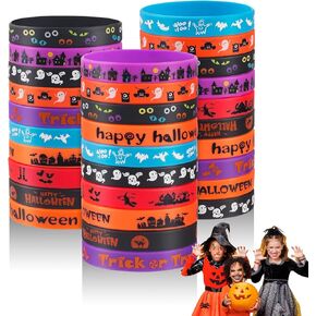 30pcs Halloween Rubber Bracelets for Kids Silicone Wristbands for Halloween Party Favors Supplies Rubber bracelets Bulk for kids&teens Gifts Holiday Trick or Treat Gifts and Goodie Bag Fillers