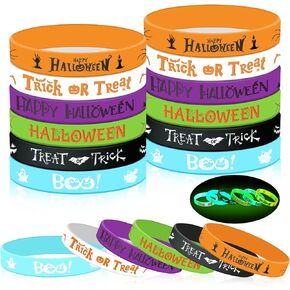 24 Pcs Halloween Luminous Silicone Wristbands, Glow in The Dark Classic Halloween Patterns Rubber Bracelets for Halloween Trick or Treat Theme Party Favors Goodie Bag Stuffers Supplies