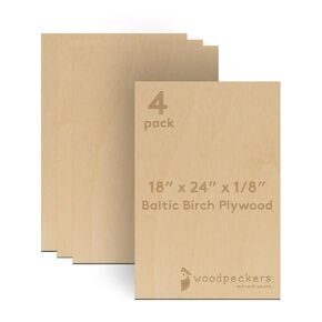 3 mm Baltic Birch Plywood 1/8 x 12 x 20 Inch, Box of 6 B/BB Grade Craft Wood, Stronger Than Basswood Sheets, for Laser, CNC Cutting and Wood Burning, by Woodpeckers