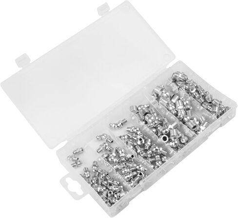 110 pcs Grease Fittings Kit SAE Hydraulic Grease Zerk Assortment: 1/4" 1/8" Straight 45 90 Degree Angled Zerk Fittings Zinc Plated Steel Set in Saudi Arabia