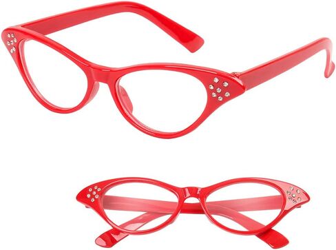 Retro 50's Costume Accessories Set Polka Dot Chiffon Scarf Cat Eye Glasses Bandana Tie Headband & Earrings in Kuwait