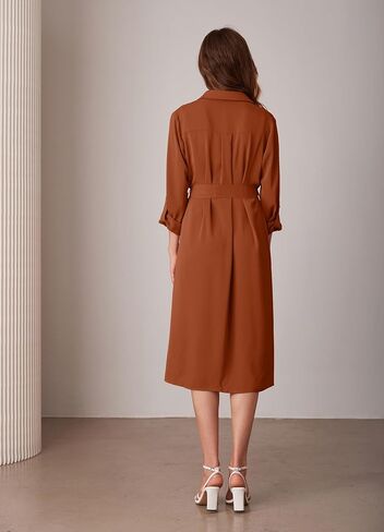GRACE KARIN Women's Long Sleeve Button Down Shirt Dress Casual Loose Tie Waist Adjustable Sleeve Length Midi Dresses in Saudi Arabia