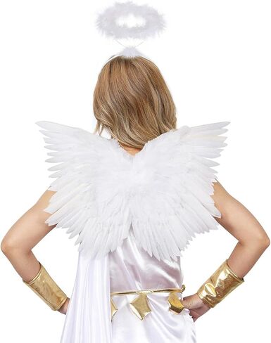 Breezy Valley Angel Wings and Halo للأطفال البالغين - زي أجنحة الملاك من الريش الأبيض مع هالة للنساء والفتيات in Saudi Arabia