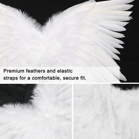 Breezy Valley Angel Wings and Halo للأطفال البالغين - زي أجنحة الملاك من الريش الأبيض مع هالة للنساء والفتيات in Saudi Arabia