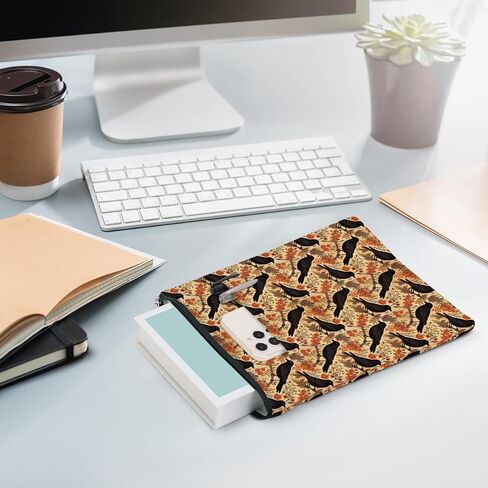 Retro Fall Book Lovers Gifts Waterproof Autumn Leaves Bat Book Sleeve Halloween Book Pouch Book Protector with Zipper and Front Pocket Book Cover for Women Teacher Book Accessories Book Club Gifts in Kuwait