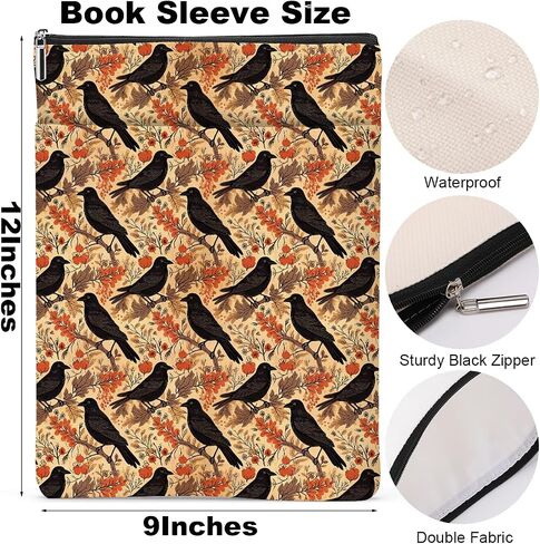 Retro Fall Book Lovers Gifts Waterproof Autumn Leaves Bat Book Sleeve Halloween Book Pouch Book Protector with Zipper and Front Pocket Book Cover for Women Teacher Book Accessories Book Club Gifts in Kuwait