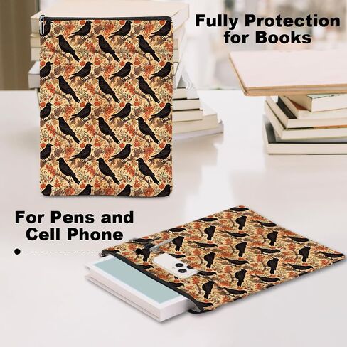 Retro Fall Book Lovers Gifts Waterproof Autumn Leaves Bat Book Sleeve Halloween Book Pouch Book Protector with Zipper and Front Pocket Book Cover for Women Teacher Book Accessories Book Club Gifts in Kuwait