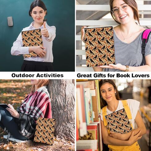 Retro Fall Book Lovers Gifts Waterproof Autumn Leaves Bat Book Sleeve Halloween Book Pouch Book Protector with Zipper and Front Pocket Book Cover for Women Teacher Book Accessories Book Club Gifts in Kuwait