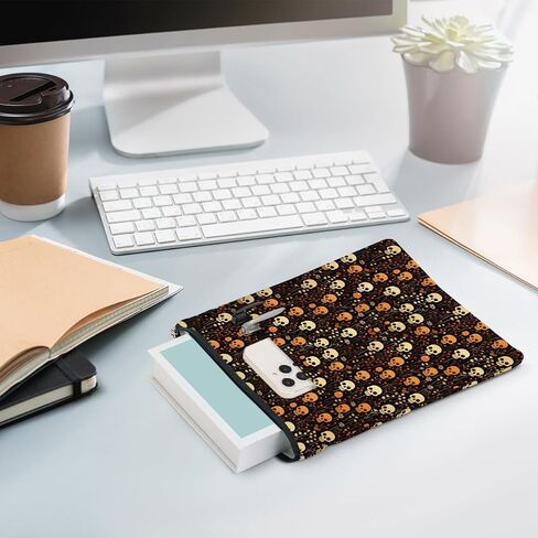 Retro Fall Book Lovers Gifts Waterproof Autumn Leaves Bat Book Sleeve Halloween Book Pouch Book Protector with Zipper and Front Pocket Book Cover for Women Teacher Book Accessories Book Club Gifts in Kuwait
