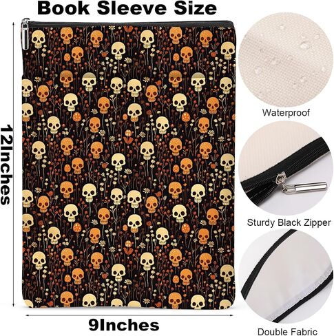Retro Fall Book Lovers Gifts Waterproof Autumn Leaves Bat Book Sleeve Halloween Book Pouch Book Protector with Zipper and Front Pocket Book Cover for Women Teacher Book Accessories Book Club Gifts in Kuwait