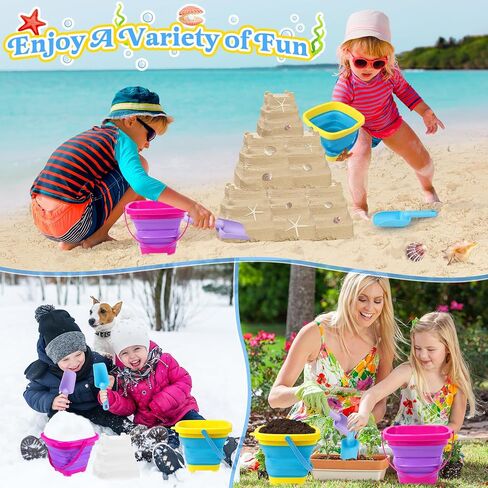 Collapsible Beach Buckets for Kids, Foldable Sand Buckets and Shovels with Mesh Beach Bag, Silicone Beach Sand Pails for Beach Travel, Beach Toys Sand Toys for Kids & Toddlers (2 Buckets) in Saudi Arabia