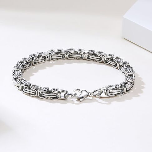 Chain Link Bracelet for Men, 6mm Stainless Steel Byzantine Bracelet Polished 8.6 Inches in Kuwait