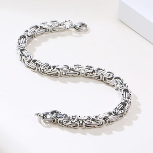 Chain Link Bracelet for Men, 6mm Stainless Steel Byzantine Bracelet Polished 8.6 Inches in Kuwait