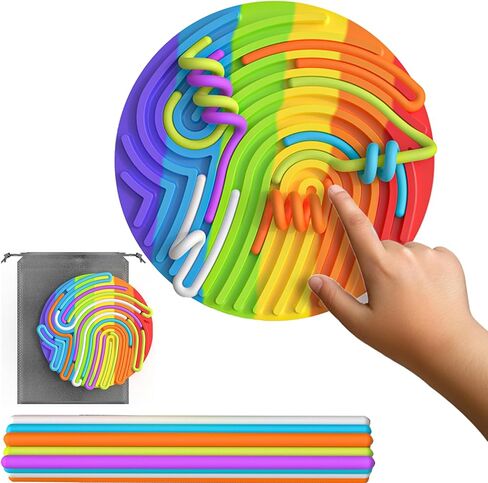 لوحة الأنشطة الحسية للأطفال من HBKJ - لعبة فيدجيت من السيليكون للأطفال من عمر 4 إلى 8 سنوات للتهدئة|التوتر|القلق|التوحد| تعزز التركيز باستخدام حقيبة سفر و13 خيطًا (على شكل دائري) in Kuwait
