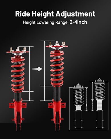 كويلوفيرس إينيرجي متوافقة مع فورد موستانج 2005-2014، طقم تعليق كويلوفيرس، طقم خفض الارتفاع قابل للتعديل، صدمات كويلوفر مزدوجة الأنبوب لركوب مريح، أحمر in Kuwait