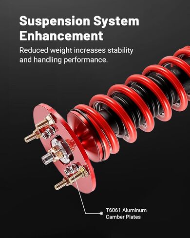 كويلوفيرس إينيرجي متوافقة مع فورد موستانج 2005-2014، طقم تعليق كويلوفيرس، طقم خفض الارتفاع قابل للتعديل، صدمات كويلوفر مزدوجة الأنبوب لركوب مريح، أحمر in Kuwait