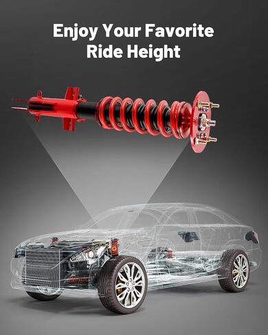 كويلوفيرس إينيرجي متوافقة مع فورد موستانج 2005-2014، طقم تعليق كويلوفيرس، طقم خفض الارتفاع قابل للتعديل، صدمات كويلوفر مزدوجة الأنبوب لركوب مريح، أحمر in Kuwait