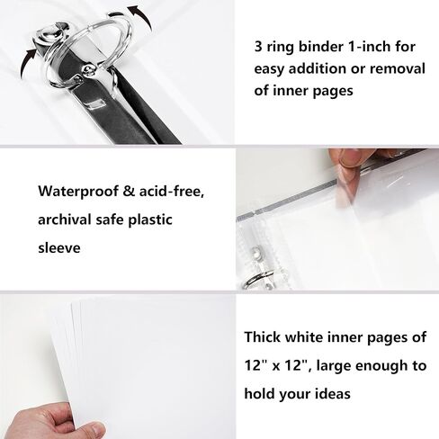 Vienrose Scrapbook 12x12 Inch Large 3 Ring Binder Photo Album, Linen Cover DIY Scrap Book with 30 Sheets Plastic Sleeves 60 Pages Blank White Inner Pages for Wedding Birthday Baby Travel Pink in Kuwait