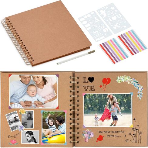 AIOR Scrapbook 8x8 Inch DIY Scrapbook Album 40 Pages Hardcover Thick Kraft Paper Blank Scrapbook, Spiral Scrapbook Photo Albums for Couple Baby Anniversary Wedding Family Gifts in Kuwait