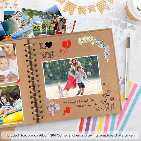 AIOR Scrapbook 8x8 Inch DIY Scrapbook Album 40 Pages Hardcover Thick Kraft Paper Blank Scrapbook, Spiral Scrapbook Photo Albums for Couple Baby Anniversary Wedding Family Gifts in Kuwait