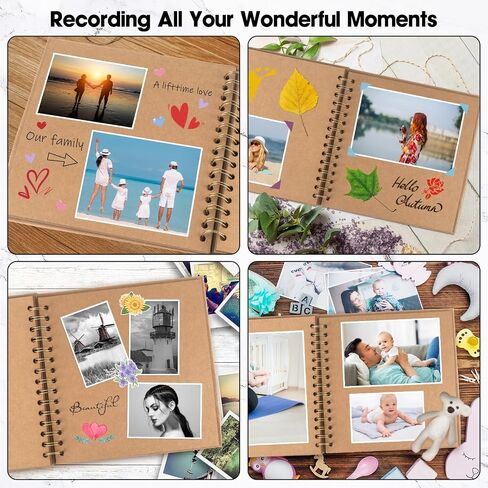 AIOR Scrapbook 8x8 Inch DIY Scrapbook Album 40 Pages Hardcover Thick Kraft Paper Blank Scrapbook, Spiral Scrapbook Photo Albums for Couple Baby Anniversary Wedding Family Gifts in Kuwait