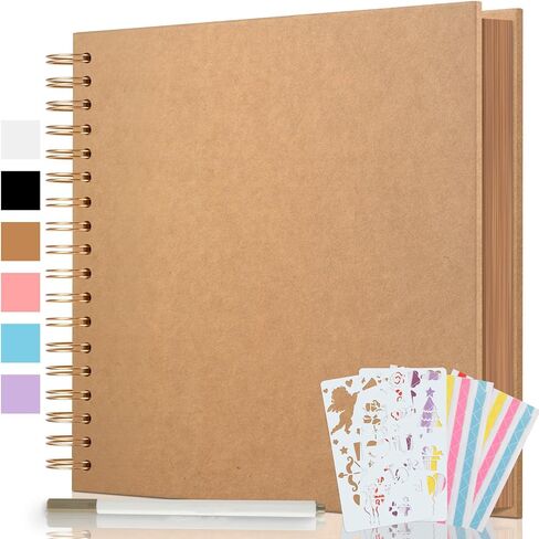 AIOR Scrapbook 8x8 Inch DIY Scrapbook Album 40 Pages Hardcover Thick Kraft Paper Blank Scrapbook, Spiral Scrapbook Photo Albums for Couple Baby Anniversary Wedding Family Gifts in Kuwait