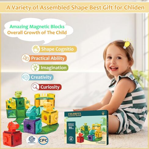 3D Magnetic Building Blocks Toy Set 40/90/120 PCS Forest Transparent Geometric Shapes in 5 Different Animals for Kids, Toddlers, Boys and Girls (3+ Years Old) in Saudi Arabia