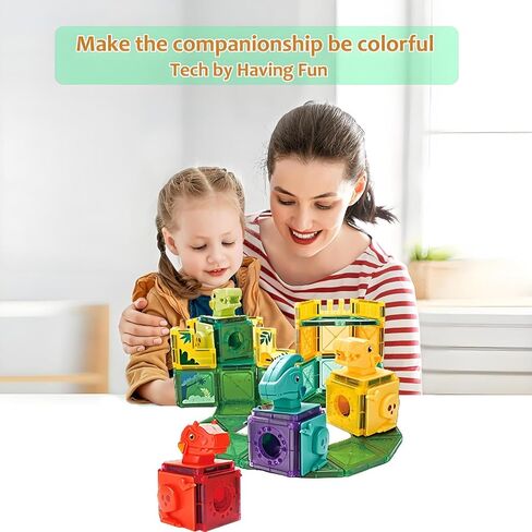 3D Magnetic Building Blocks Toy Set 40/90/120 PCS Forest Transparent Geometric Shapes in 5 Different Animals for Kids, Toddlers, Boys and Girls (3+ Years Old) in Saudi Arabia